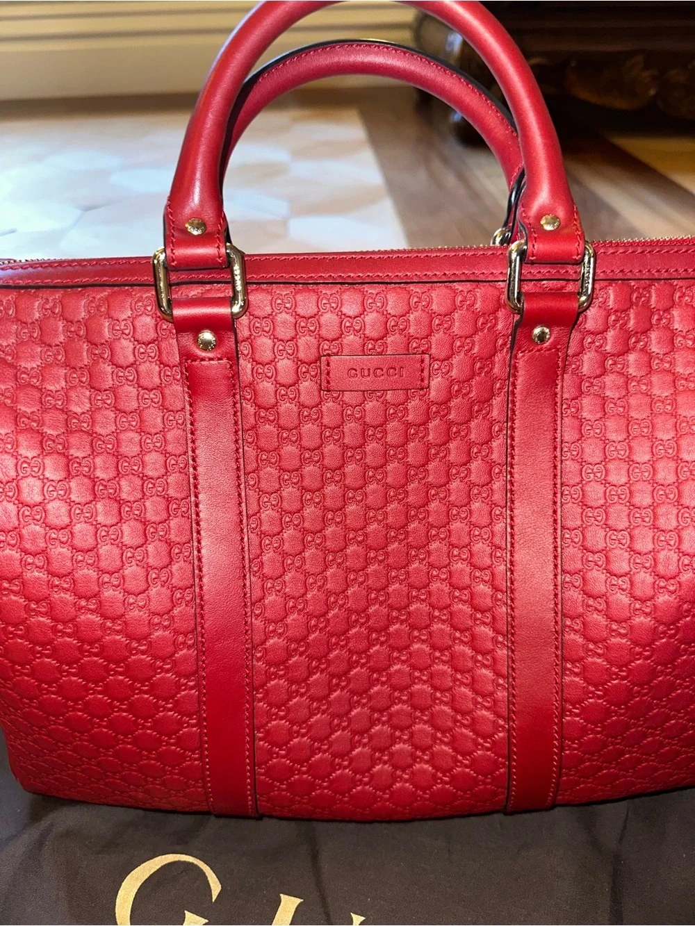 Gucci Burgundy Embossed Monogram Leather Satchel